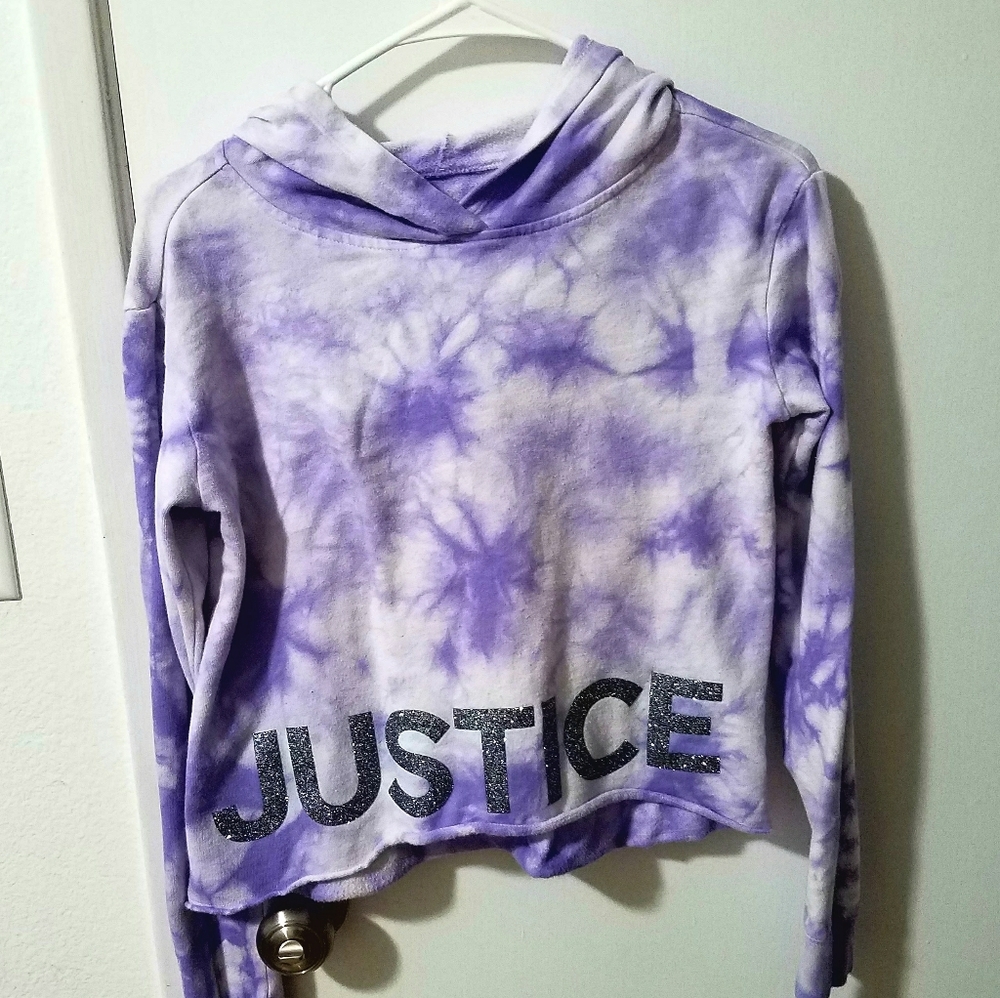 Justice purple tie dye crop top hooded sweater